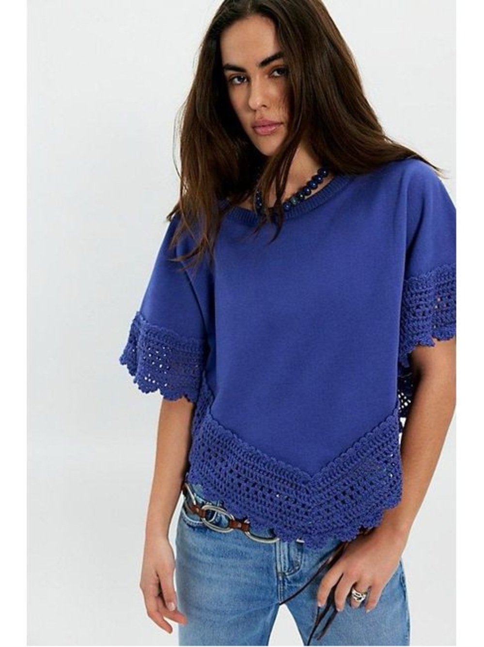 NWT! FP Free People Rae Crochet Sweatshirt Sz Large